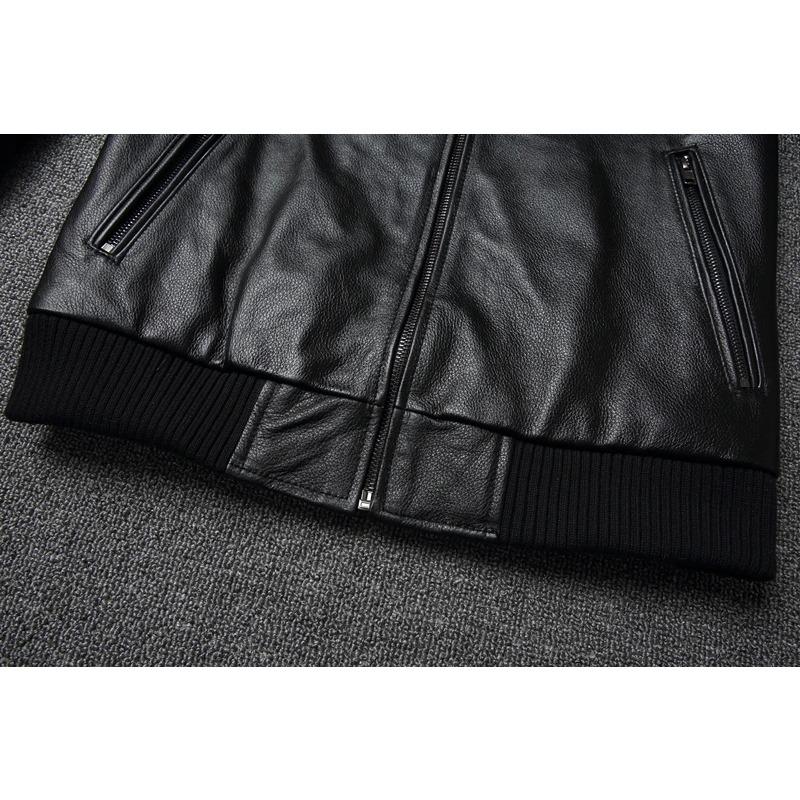 Tamanho chinês jaqueta de couro genuíno de vaca masculina casaco de beisebol de couro acolchoado masculino gola fina jaqueta curta tamanho grande casaco primavera outono