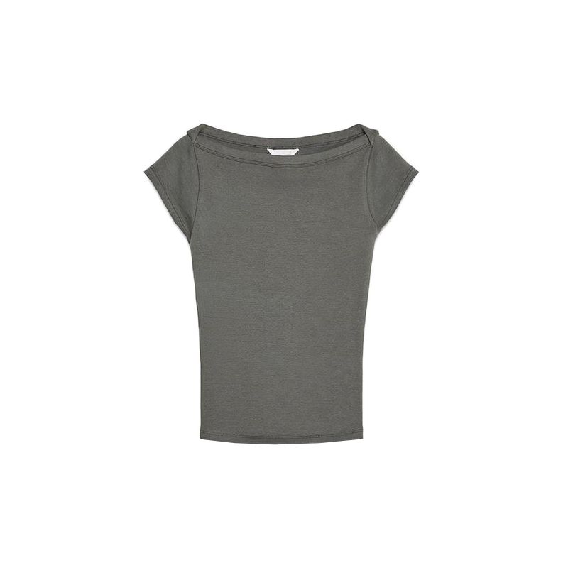 Spring New Women's Clothing Minimalist Style Multi-Color Short Sleeve Boat Neck Rib Base Silm Tops 4424302