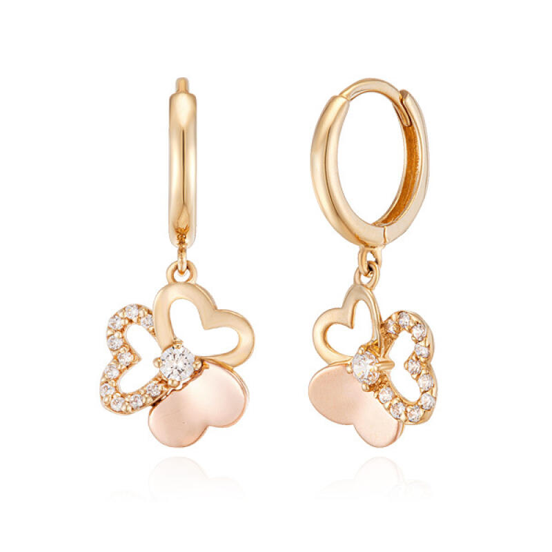 

14K Gold Earrings One-Touch Ring Clover BS01007E Combi