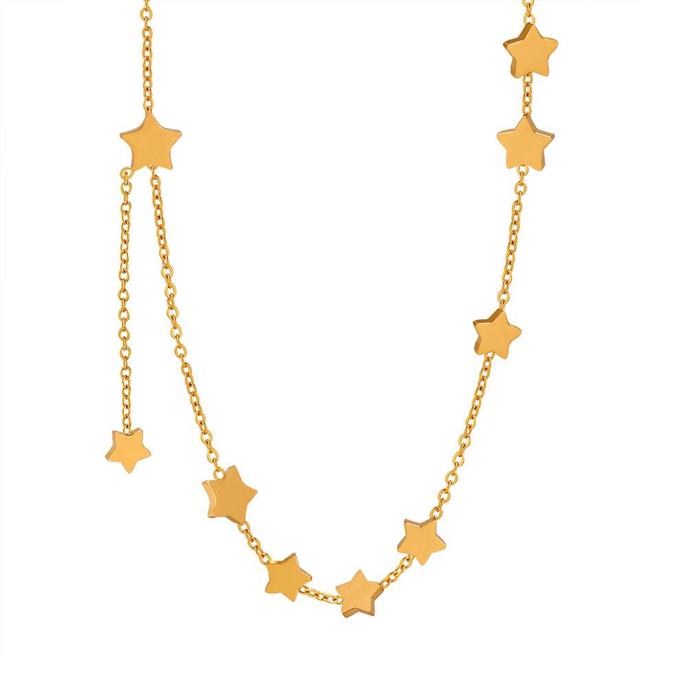 French Retro Star Tassel Pendant Necklace: Women's Titanium Steel Clavicle Chain Jewelry.