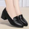 2025 Spring/Autumn Comfortable Soft Leather Chunky Heel Shoes for Women - Versatile for Middle-Aged and Elderly