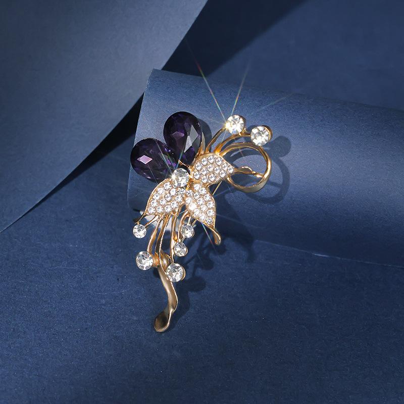 Fashion Zircon Rose Brooch Simple Light Luxury Pin Coat with Accessories Flower Brooch Anti-light Fixed Buckle