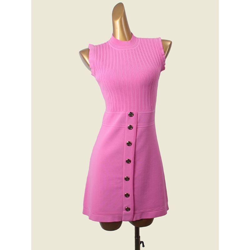 Bajia Small Stand Collar A- line Skirt Light Luxury Cherry Blossom Powder Sleeveless Base Knitted dress Foreign Trade Original Order Short dress
