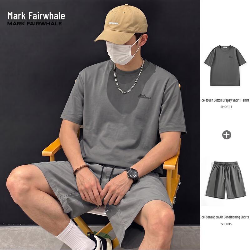 MARK FAIRWHALE Men s Ice-Feel T-Shirt & Cool Five-Point Pants Set L