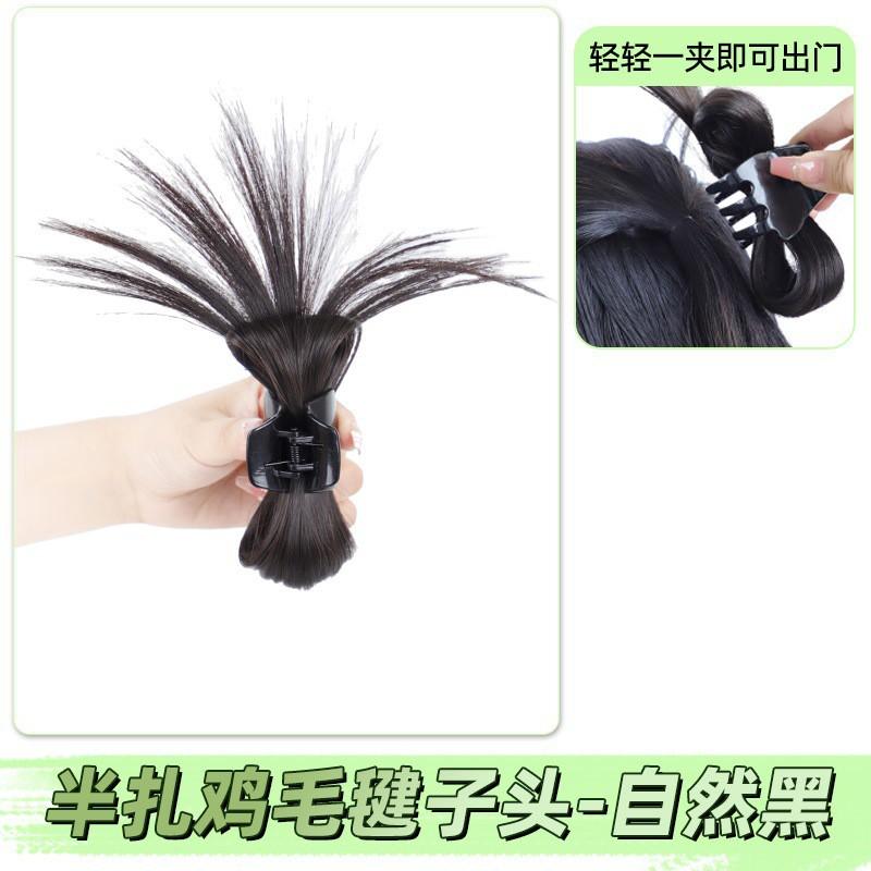 Chicken Feather Bun Wig Ponytail Women New Chinese Style Hair Clip