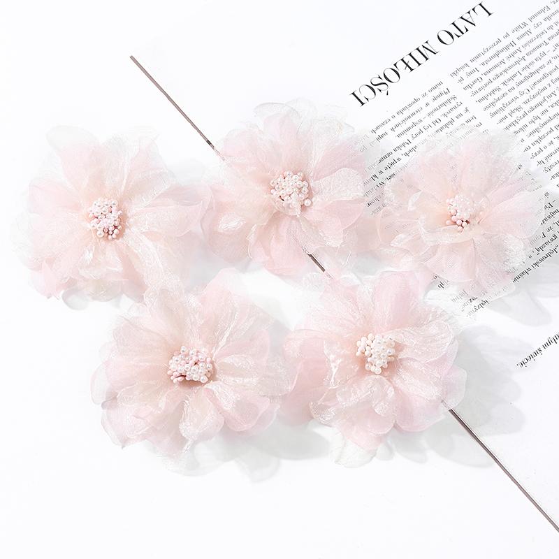 5Pcs Artificial Flowers Heads Chiffon Yarn Fake Flowers For Home Decor Marriage Wedding Decoration Craft Garland Gift Accessory