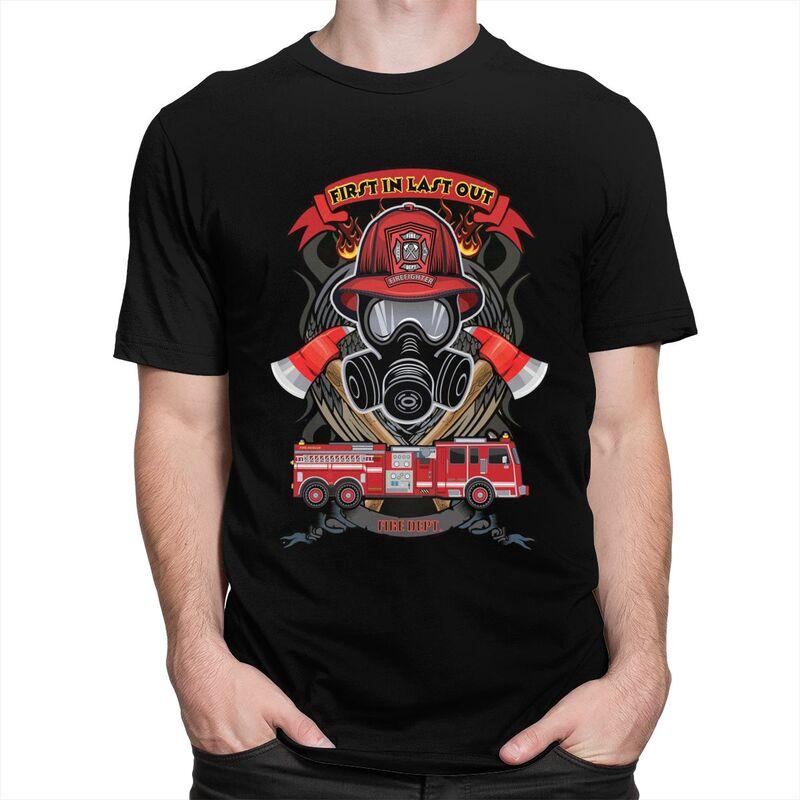 Custom Trendy Vintage Fire Rescue Fireman Skull Firefighter T Shirt Men 100 Cotton Tshirt Casual Tees Fashion Tshirt