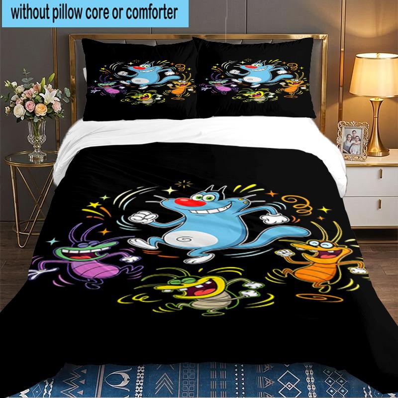 3PCS Oggy Bedding Set,Including 1pc Duvet Cover And 2pcs Pillowcases Perfect for Bedroom, Dormitory, Large size Fan Christmas gift