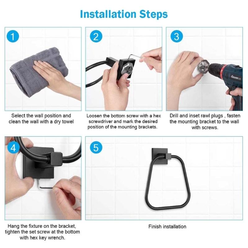 Elegant Trapezoid Towel Rings Matte Black Aluminum Rust and Corrosion Resistant Easy to Clean Hanger Bathroom Accessory