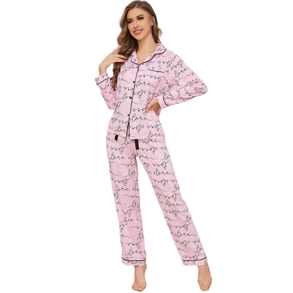 European and American Striped Cardigan Pajama Set - Women's Two-Piece Long Sleeve Top and Pants for Autumn and Winter
