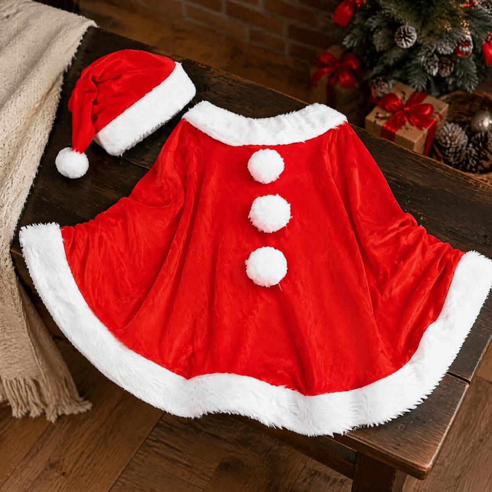 Plush Christmas Cloak and Hat Thick Santa Claus Costume Fashion Xmas Cape Christmas Party Costume