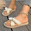 2025 Summer New Women's Round Toe Low Heel Bow Tie Slippers Wide Fit Outdoor Plus Size Daily Casual Classics Sandals Zapatos