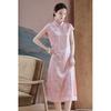 JK&JS New Chinese Style Short Sleeve Jacquard Satin Qipao Dress