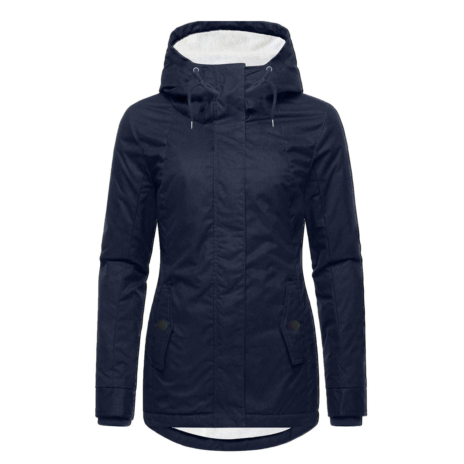 

Women s fleece-lined, thick cotton-padded jacket, versatile outerwear for commuting XL тёмно-синий