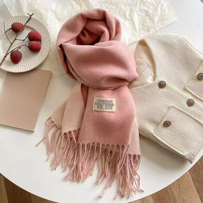 Autumn and Winter Korean Version of The Solid Color Imitation Cashmere Double-sided Tassel Scarf Female Thickened Student Dual-use Shawl Trend