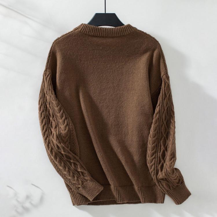 Vintage Autumn Winter Loose O Neck Sweater Long Sleeve Solid Color Knitwear Top Cardigan