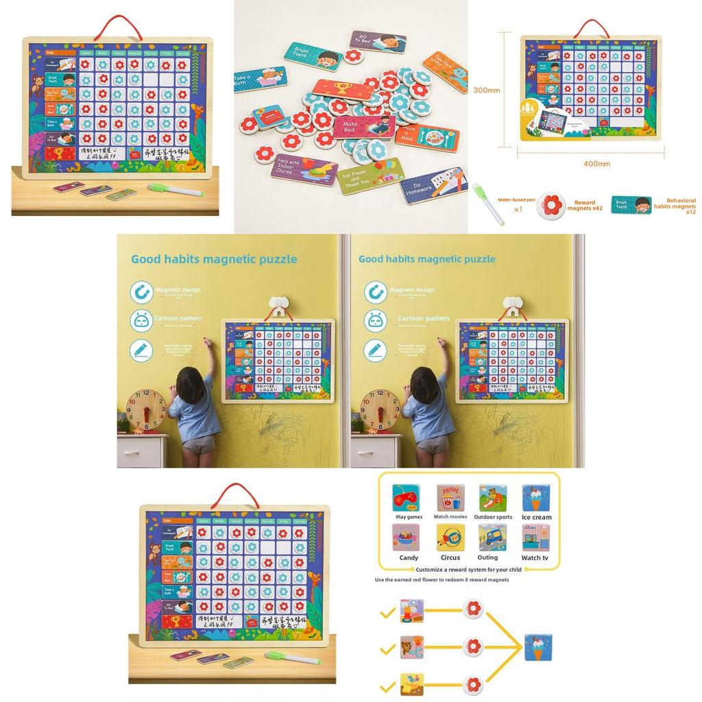 Wooden Childrens Habit Tracking Chart With Reward Stickers For Behavior Growth