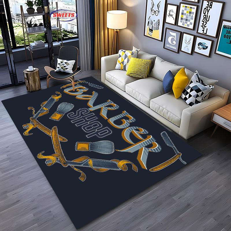 Barber Shop Sign Pattern Carpet,Living Room and Bedroom Household Items,Children's Room Sofa Mats, Doormat Floor  Anti-slip Rug