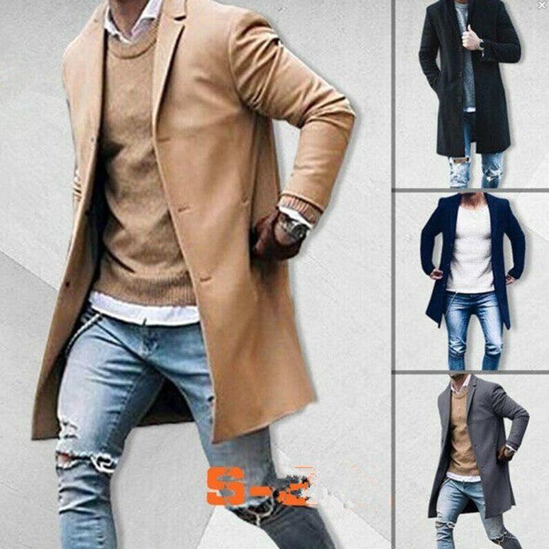 Elegant Men's Lapel Coat Trench Coat With Classic Notched Lapel And Button Up Closure