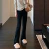 Women's Plus Size Black Velvet Yoga Flare Pants - High Waist, Slimming, Autumn/Winter Outerwear