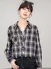 Hong Kong Style Retro Plaid Shirt, Women's Spring Loose Fit Layering Jacket (Plus Size)