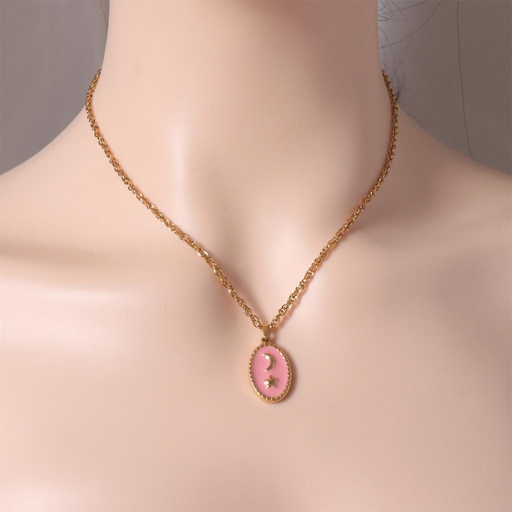 French Retro Star Moon Necklace Personalized Fashion Ladies Dripping Oil Pendant