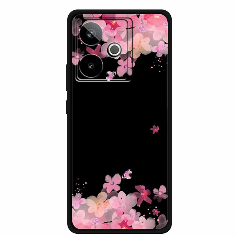 For Realme GT7 GT 7T Case Cute Floral Retro Black Silicone Soft Case Back Cover for Realme GT 7 TPU Funda For Realme GT 7T Coque