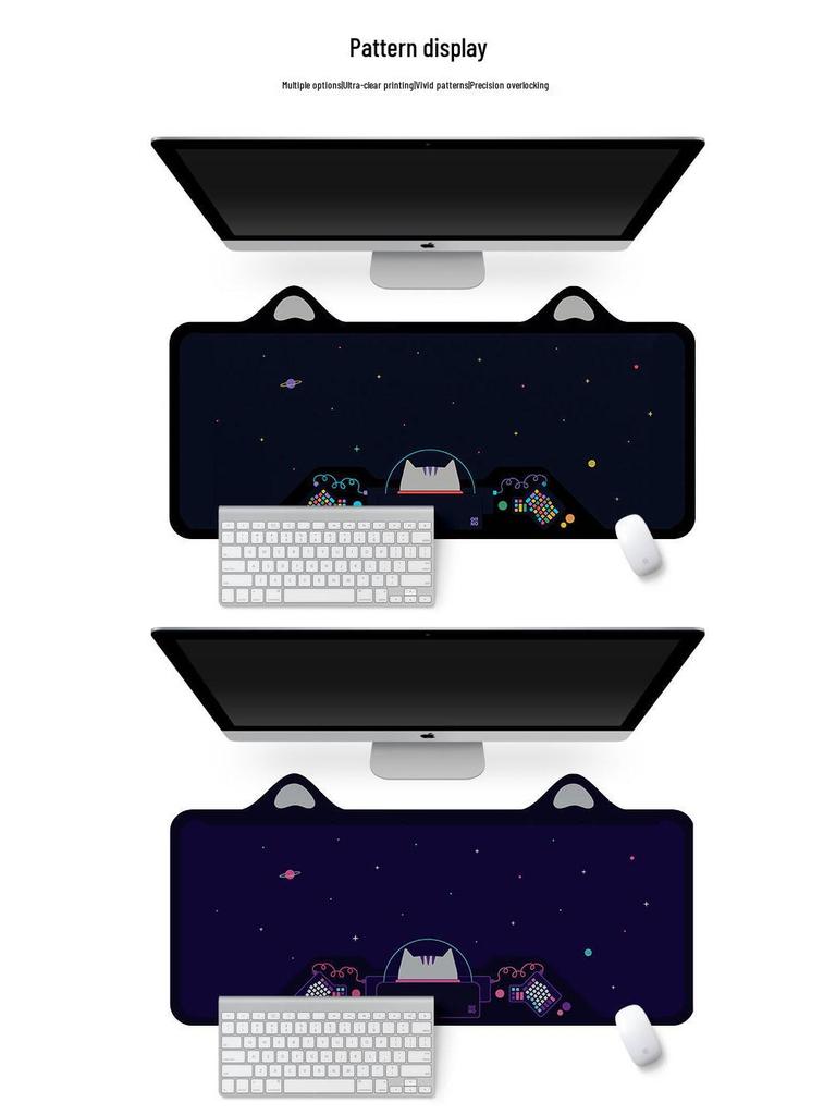 Extra Large Cute Cat Ear Gaming Mouse Pad - Cartoon Keyboard Desk Pad