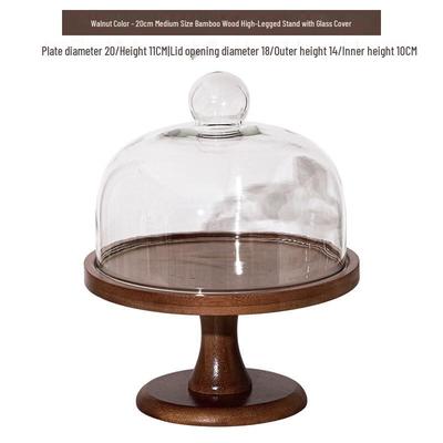 High-Footed Wooden Cake Stand with Glass Dome