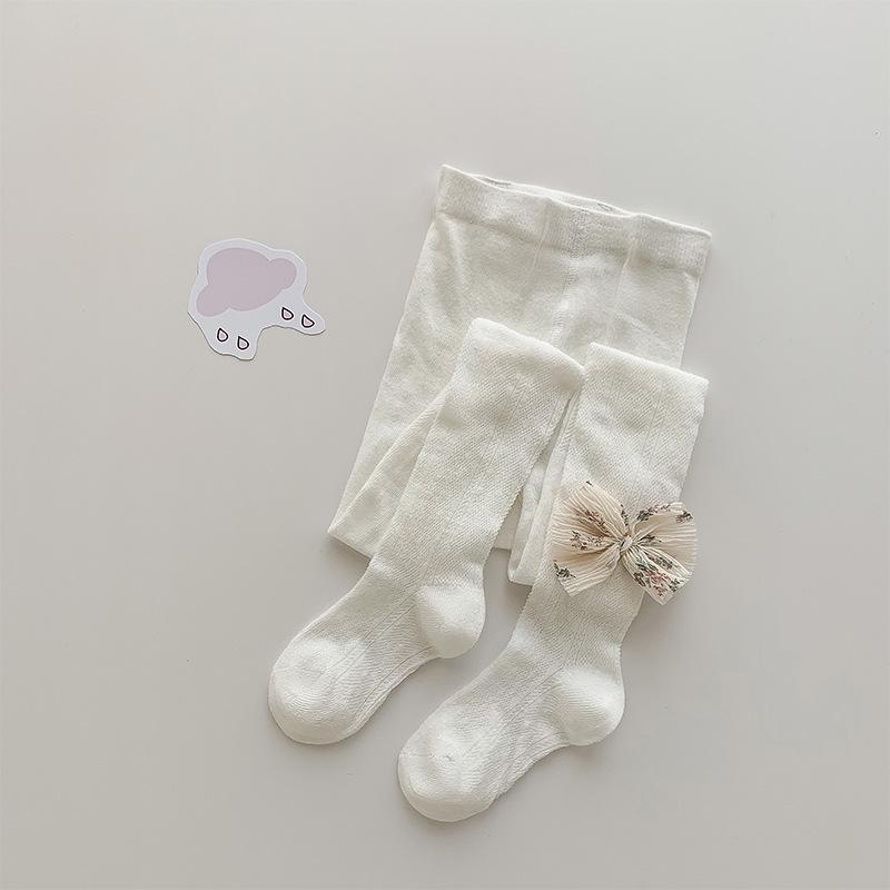 Girls' Lightweight Mesh Bow Tights: A-Grade Cotton Anti-Mosquito Base Layer Jumpsuit.