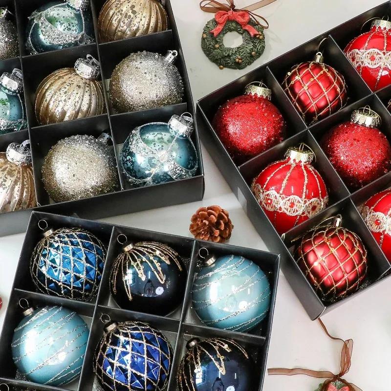 8cm 9pcs Christmas Balls Painted Special-shaped Xmas Decorative Hanging Ornaments Luxury Party Christmas Spheres Pendant 1116