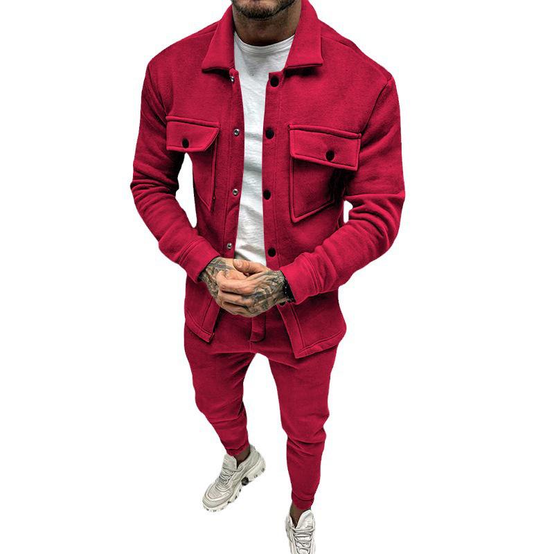 Men's Plus Size Suede Jacket & Pants 2-Piece Set - Spring/Autumn