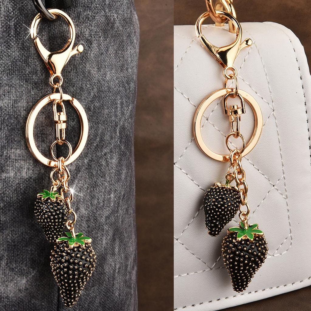 Fashionable Strawberry Pendant Keychain Charm Pendant Sturdy Metal Accessory for Purses and Bags Daily Decoration