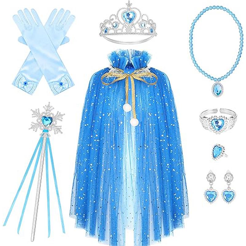 Frozen, Children's Girl, Wallet, Crown Magic Wand, Necklace, Gloves, Set, Elsa Princess Sparkling Cloak