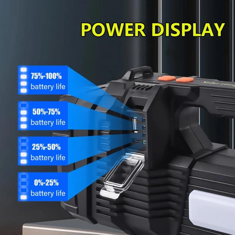 Solar Energy High Power LED Flashlight Type-C Rechargeable Strong Light Lamp Waterproof For Outdoor Camping Hiking