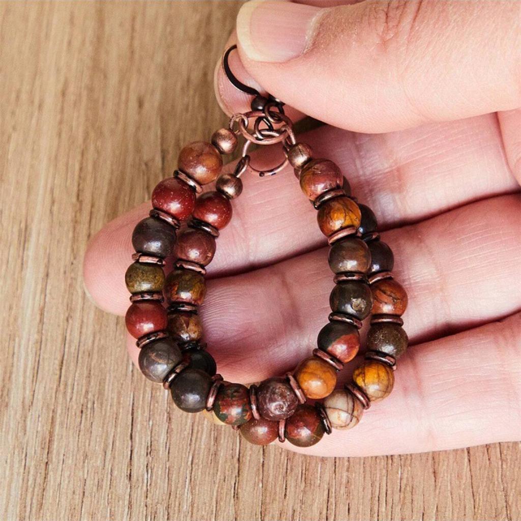 Handgjorda Retro Boho Chic Dangle-örhängen med Natursten och Pärlhänge Perfekta för Vardagsbruk och Festivaler