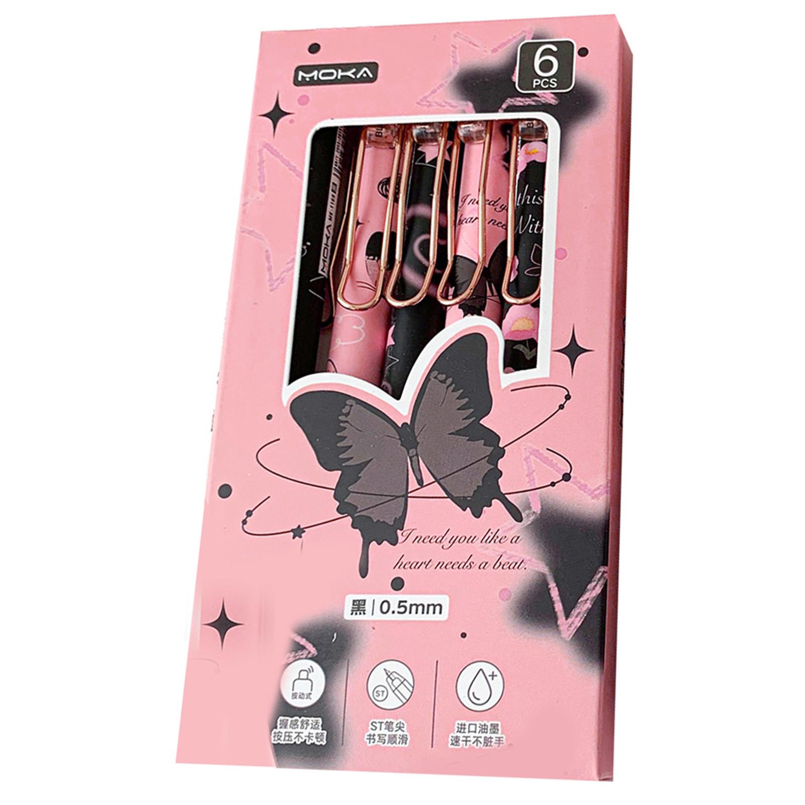 

6 шт. выдвижная гелевая ручка с наконечником 0,5 мм, гелевая ручка-бабочка, быстросохнущая ручка для ведения дневника, плавный опыт письма 1