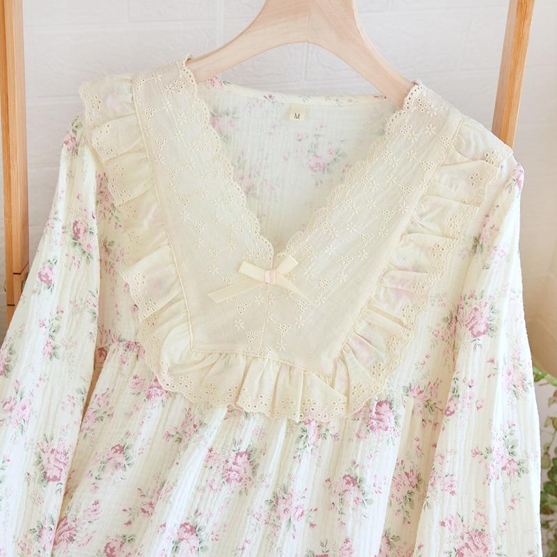 Cute Pajama for Women Loose Sweet Lace Princess Style Soft Cotton Pajamas Skin-friendly Casual Homewear Nightgown