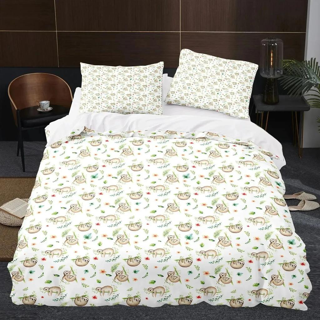 Cartoon Sloth Duvet Cover King Queen Funny Animal Bedding Set for Cool Wildlife Polyester Quilt Cover Boys Birthday