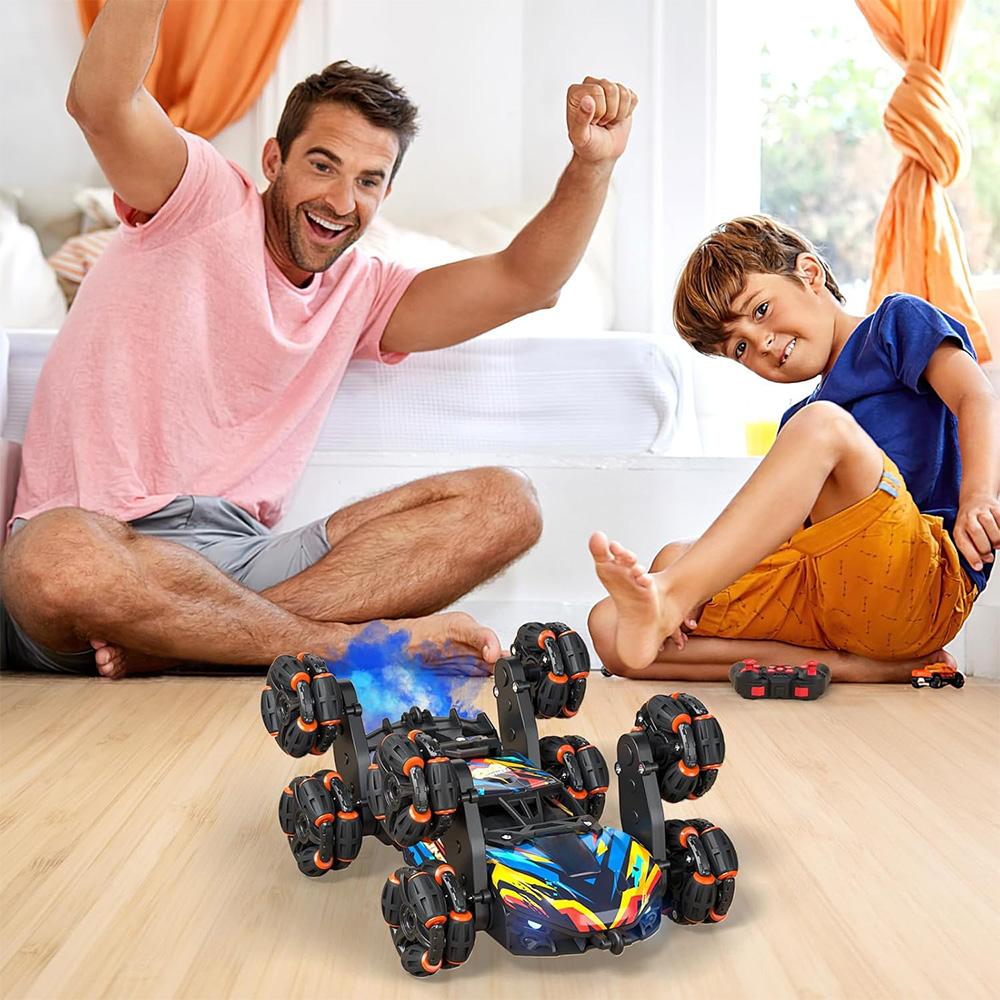 Eight-Wheel Swing Arm Drift Stunt Remote Control Car with LED Light Music and Spray Motor Racing Toy Gift from 3-12 Years