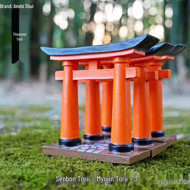 Kyoto Sand Table: Genshin Impact Style Ornament with Torii Bonsai.