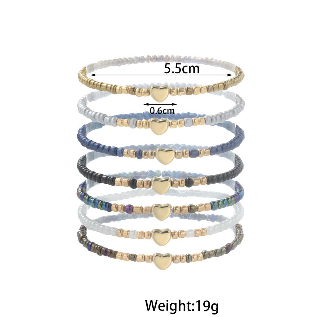 7-piece Set of Vintage Colored Rice Beads Mixed with Love Multi-layer Layered Women's Bracelet