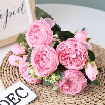 9 Köpfe Philipos Rose Künstliche Blumen Kleiner Strauß 30cm Seide Kunstblumen für Heimdeko Hochzeitsdekoration, 1 Stück