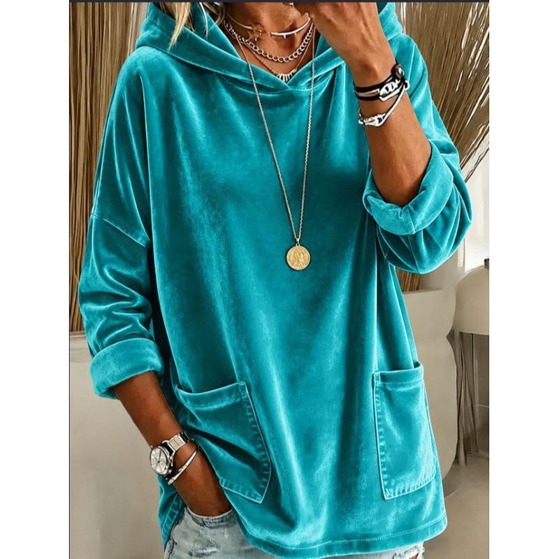 Women S Velvet Hooded Sweatshirt Loose Long Sleeve Top
