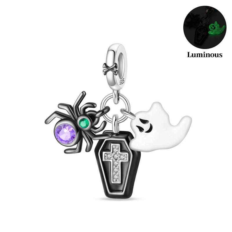 New Luminous Halloween Skull Witch Pumpkin Candy Charms Beads Fit 3Mm Original Bracelets Diy Party Jewelry