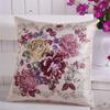 45x45cm Bamboo Linen Vintage Peony Flower Pillowcase Sofa Seat Cushion Cover Home Decoration