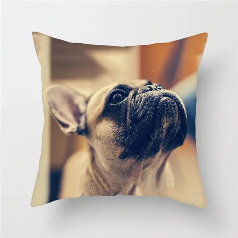 French Bulldog Polyester Cushion Cover Animal Dog Printed Pillow Cover For Sofa Home Living Room Decorative Pillowcase 45X45Cm