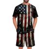 Men's Short Sleeve Pajama Set Lightweight Soft Fabric Crew Neck Top and Elastic Waist Shorts Summer Homewear Sleepwear Set