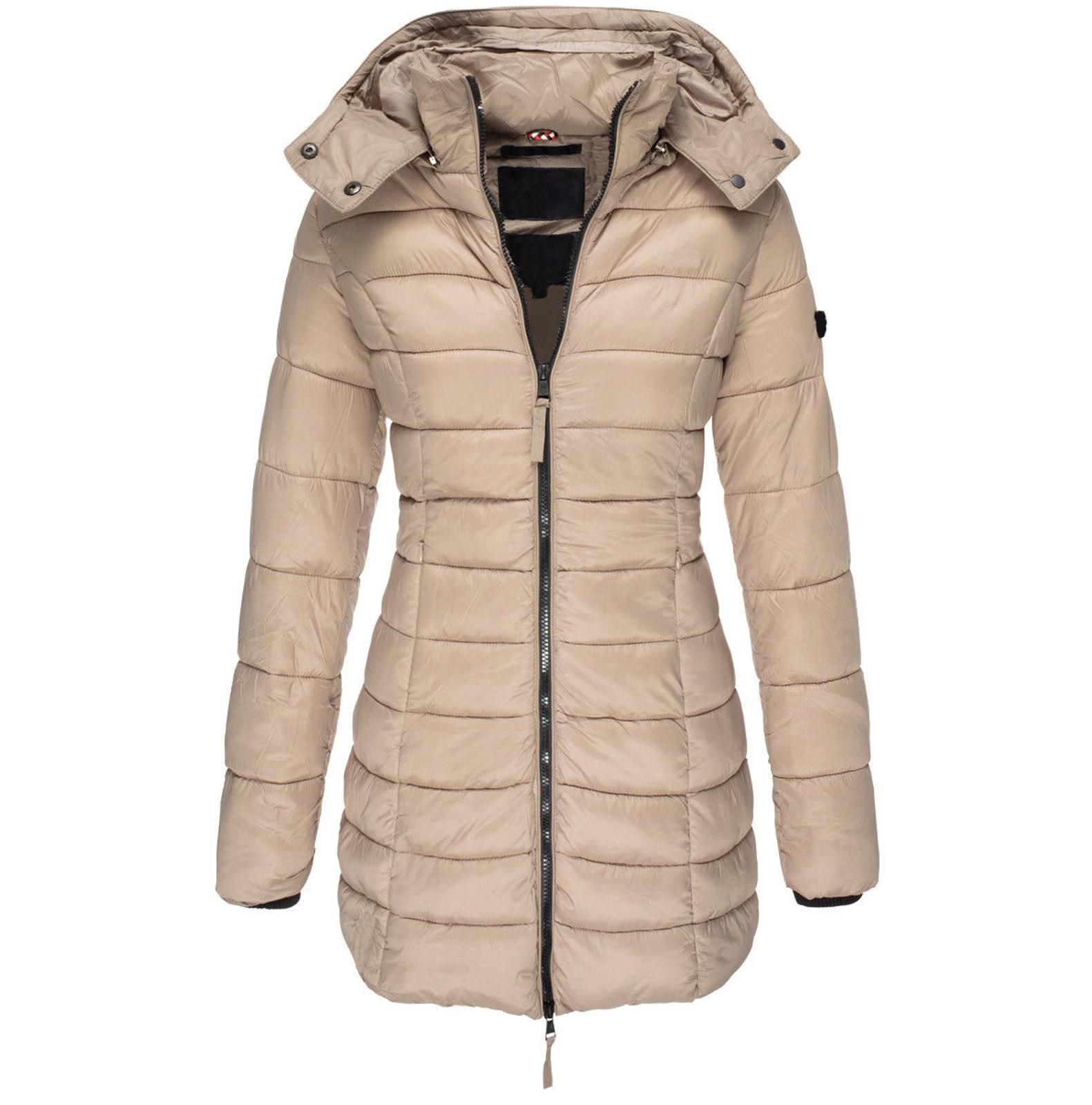 

Fashion Women Hooded Removable Outwear Ladies Warm Coat Long Padded Slim Jacket S бежевий