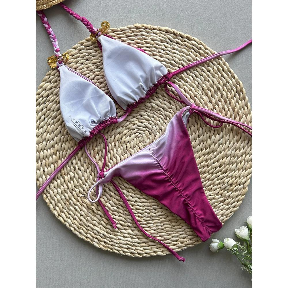 Halter Gradient Scrunch Butt Bikini Women Swimwear Female Swimsuit Two-pieces Bikini Set Padded Bather Bathing Suit Swim K6826